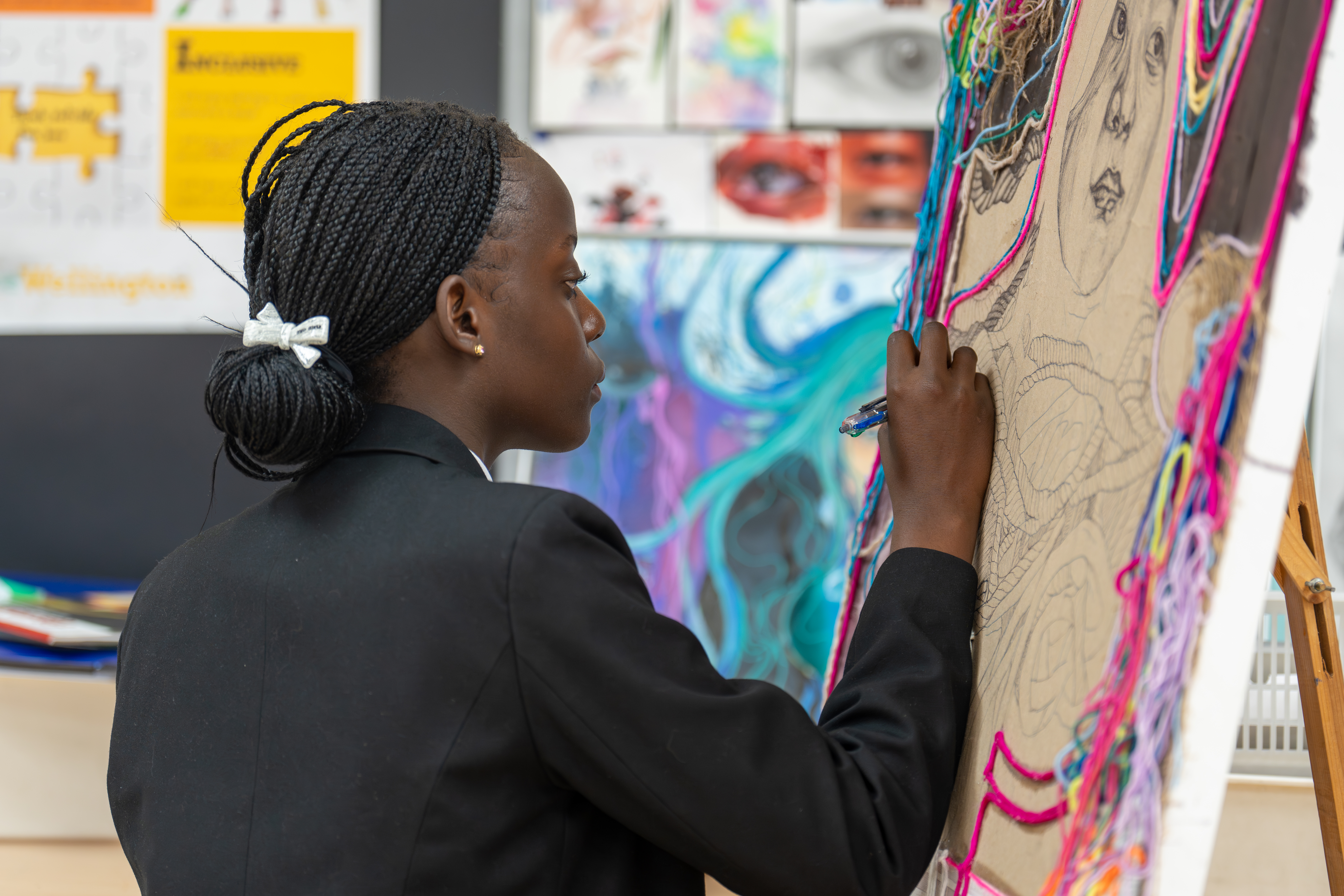 Student creating art